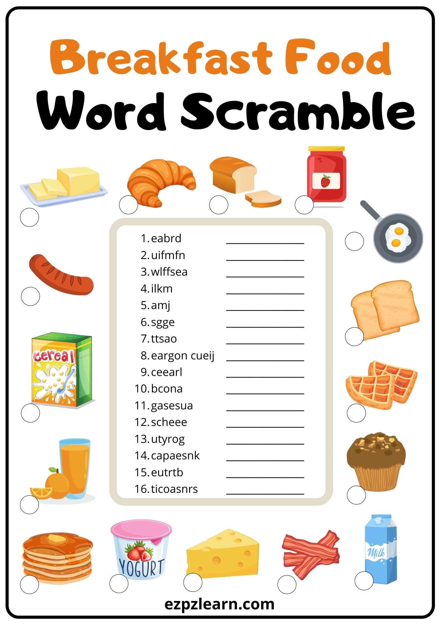 Breakfast Food Word Scramble 2 Ezpzlearn